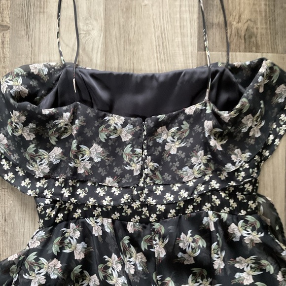 Jill Jill Stuart Black Floral Printed Kiera Ruffle Gown Sleeveless Square Neck 6 - Picture 8 of 9
